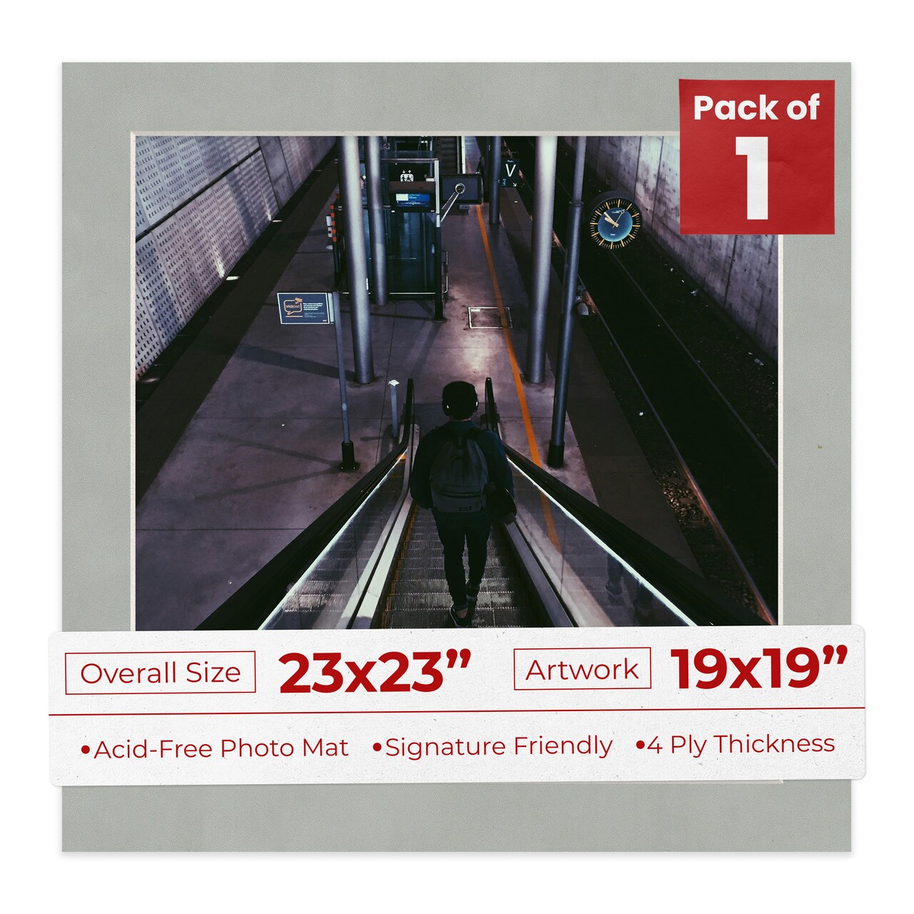 Light Grey Suede Mat Board for 23x23 Frames - Fits 19x19 Photos